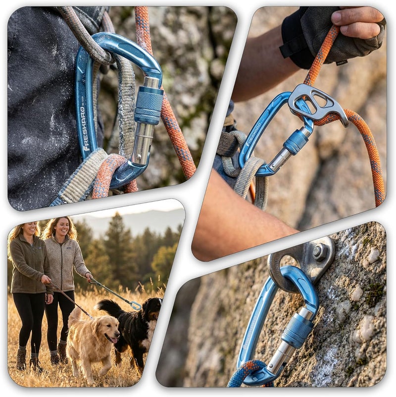 FresKaro 4inches 25kN-5621lbs Climbing Carabiners, UIAA CE Certified, Screw Lock, 7075 Aluminium, Lightweight, Rust Proof, for Mountaineering, Rappelling etc., Multi-Colors - Image 4
